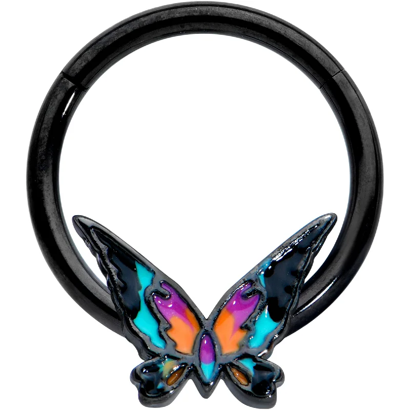 Chunky Nose Rings -16 Gauge 3/8 Black Sunset Butterfly Hinged Segment Ring