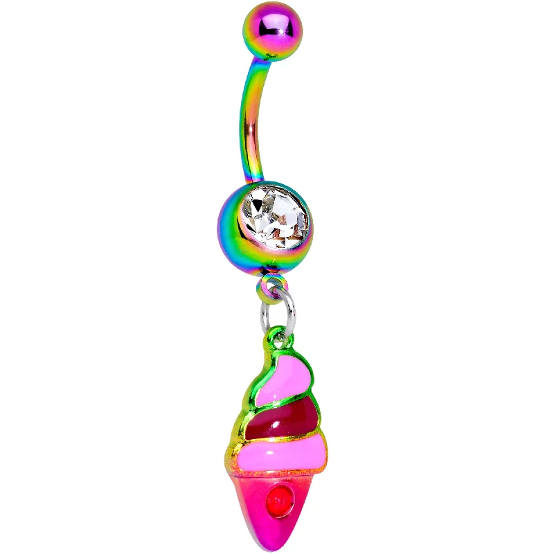 Trendy Belly Rings for Glamorous Fashion -Clear Gem Rainbow Ice Cream Cone Dangle Belly Ring Trendy Belly Rings for Glamorous Fashion -Clear Gem Rainbow Ice Cream Cone Dangle Belly Ring