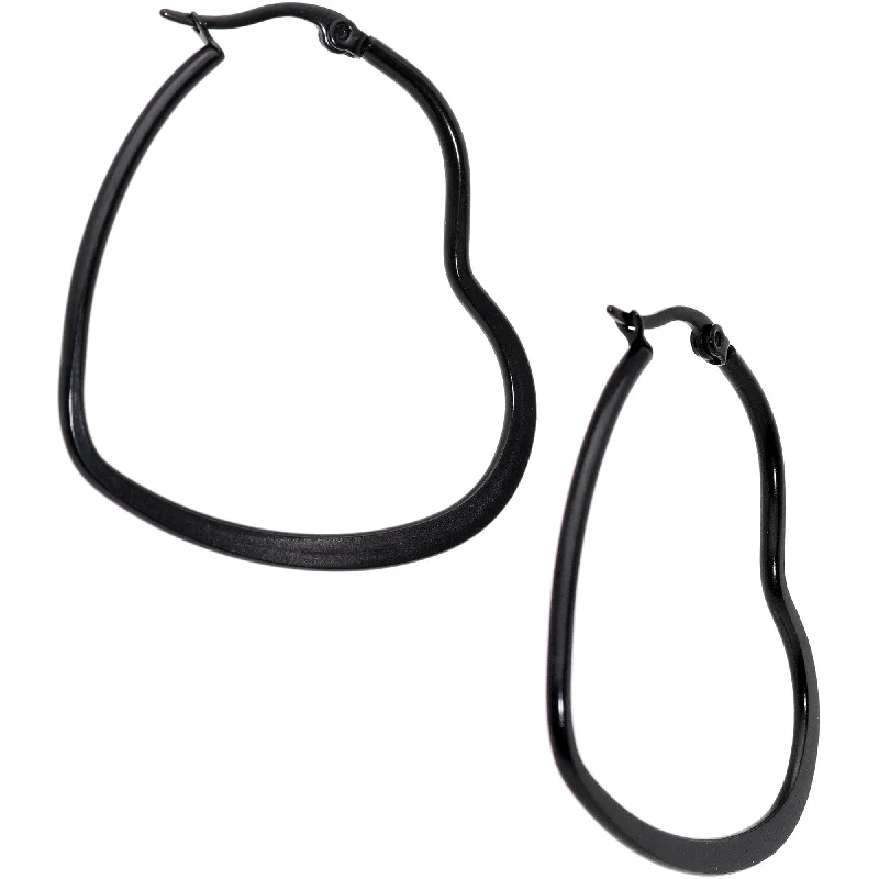Women's Earrings – Elegant Designs for Every Personality--40mm Black Tone PVD Stainless Steel Heart Hoop Earrings