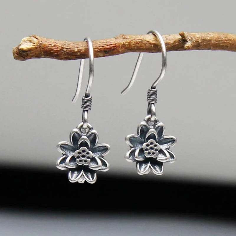 Women's Earrings – Elegant Designs for Every Personality--Buddha Stones 925 Sterling Silver Lotus Flower Enlightenment Earrings