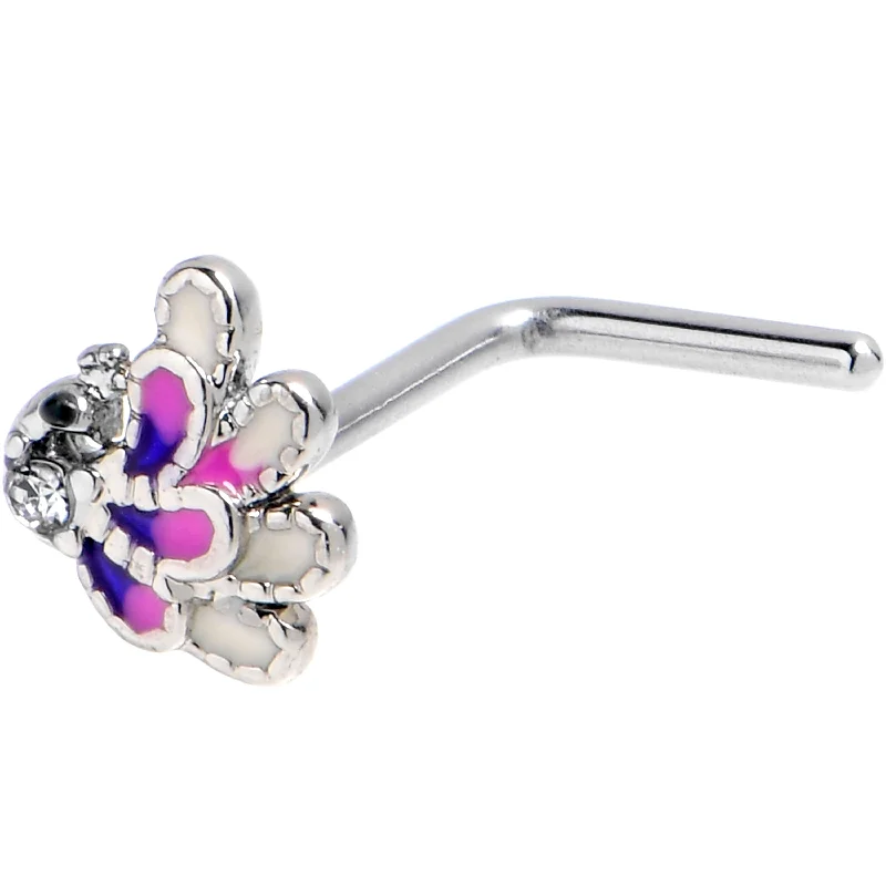 Nose Rings for Trendy Women’s Fashion -20 Gauge 7mm Clear Gem Peacock Purple L Shape Nose Ring Nose Rings for Trendy Women’s Fashion -20 Gauge 7mm Clear Gem Peacock Purple L Shape Nose Ring