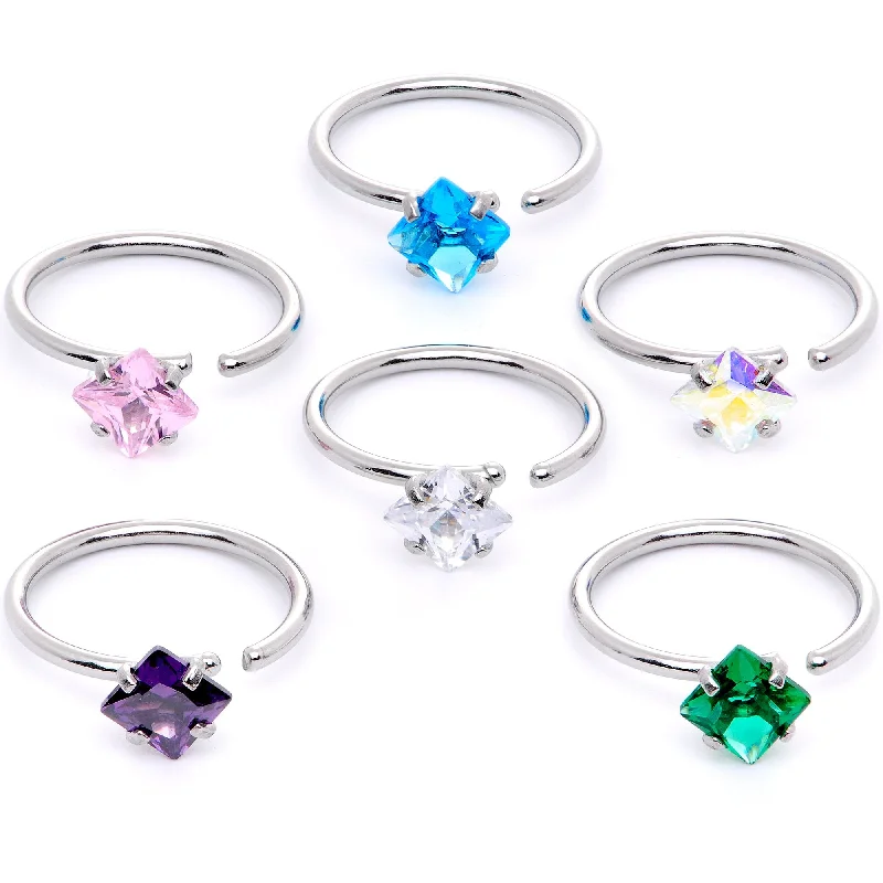 Nostalgic Nose Rings -20 Gauge 5/16 Pastel Gem Rhombus Nose Hoop Set of 6