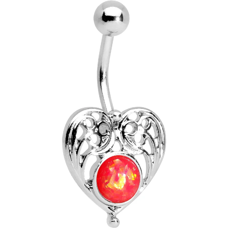 Unique Belly Rings for Bold Fashion Statements -Red Faux Opal Heavenly Heart Belly Ring Unique Belly Rings for Bold Fashion Statements -Red Faux Opal Heavenly Heart Belly Ring