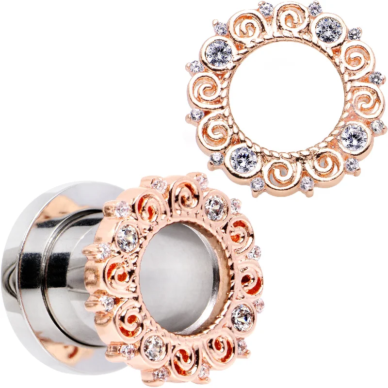 Women's Earrings – Elegant Designs for Every Personality--0 Gauge Clear Gem Flowering Frame Screw Fit Tunnel Plug Set
