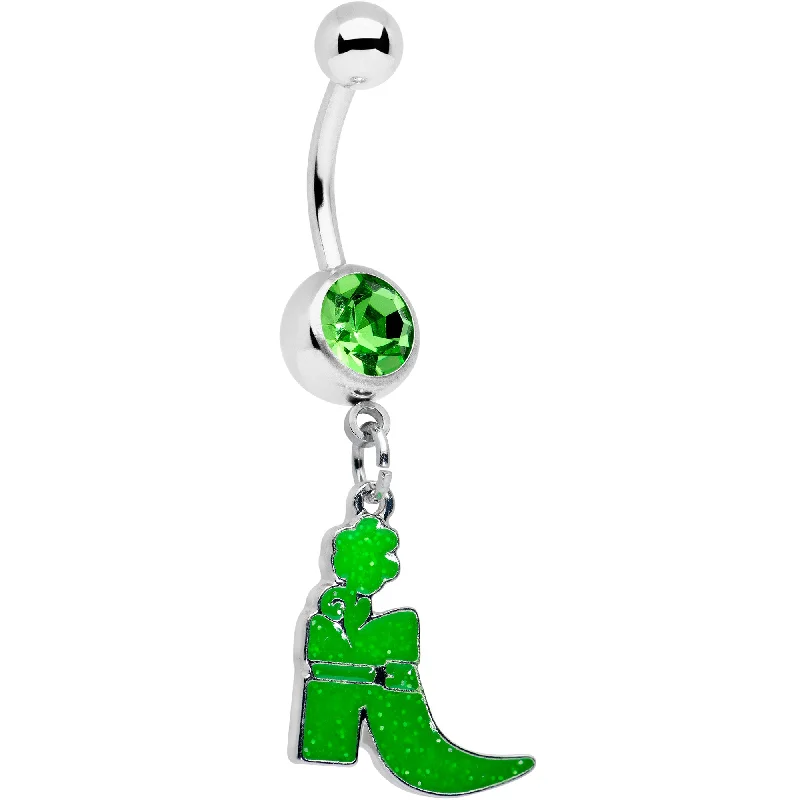 Comfortable Belly Rings with Polished Finish -Green Gem Glow in Dark Leprechaun Boot St Patricks Dangle Belly Ring Comfortable Belly Rings with Polished Finish -Green Gem Glow in Dark Leprechaun Boot St Patricks Dangle Belly Ring