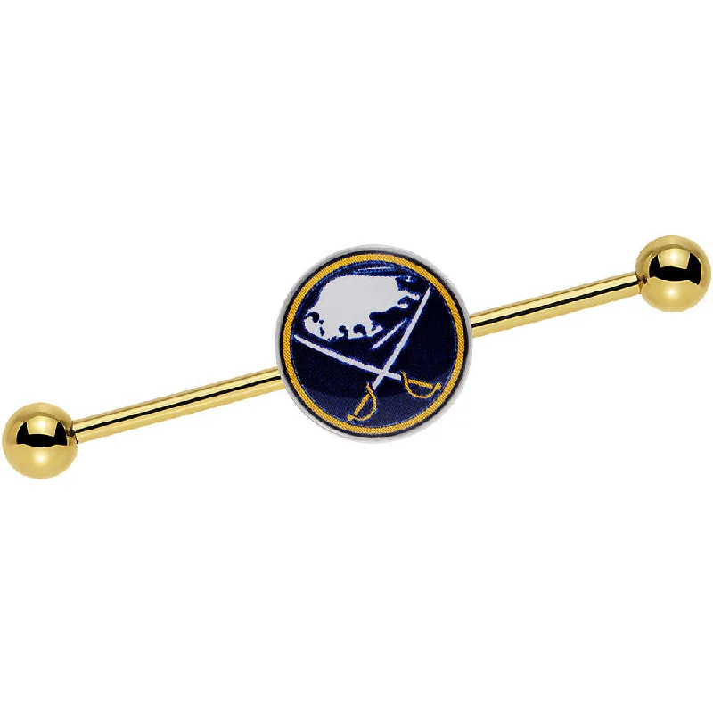 Women's Earrings – Elegant Designs for Every Personality--Licensed NHL Gold Anodized Buffalo Sabres Industrial Barbell 38mm