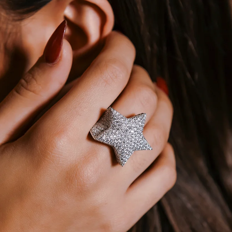 Chic Women's Rings for Fashion-Forward Looks-Star Ring in White Gold Vermeil