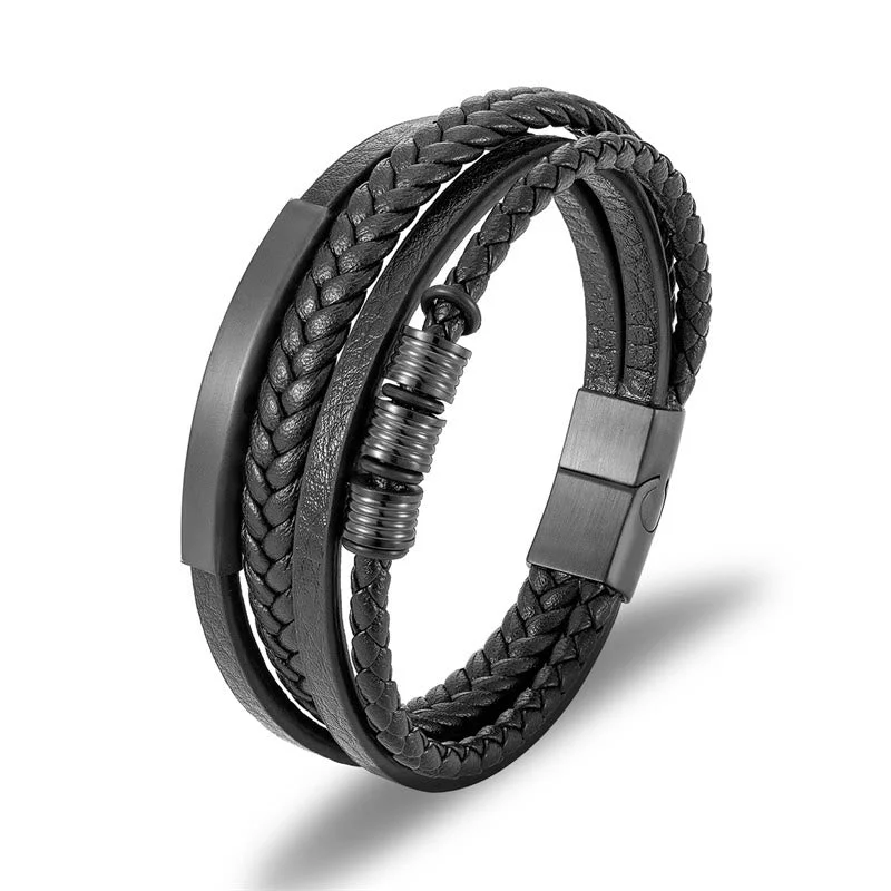 Custom Bracelets for Men-Buddha Stones Leather Multi-Layer Titanium Steel Balance Braided Magnetic Buckle Bracelet Custom Bracelets for Men-Buddha Stones Leather Multi-Layer Titanium Steel Balance Braided Magnetic Buckle Bracelet