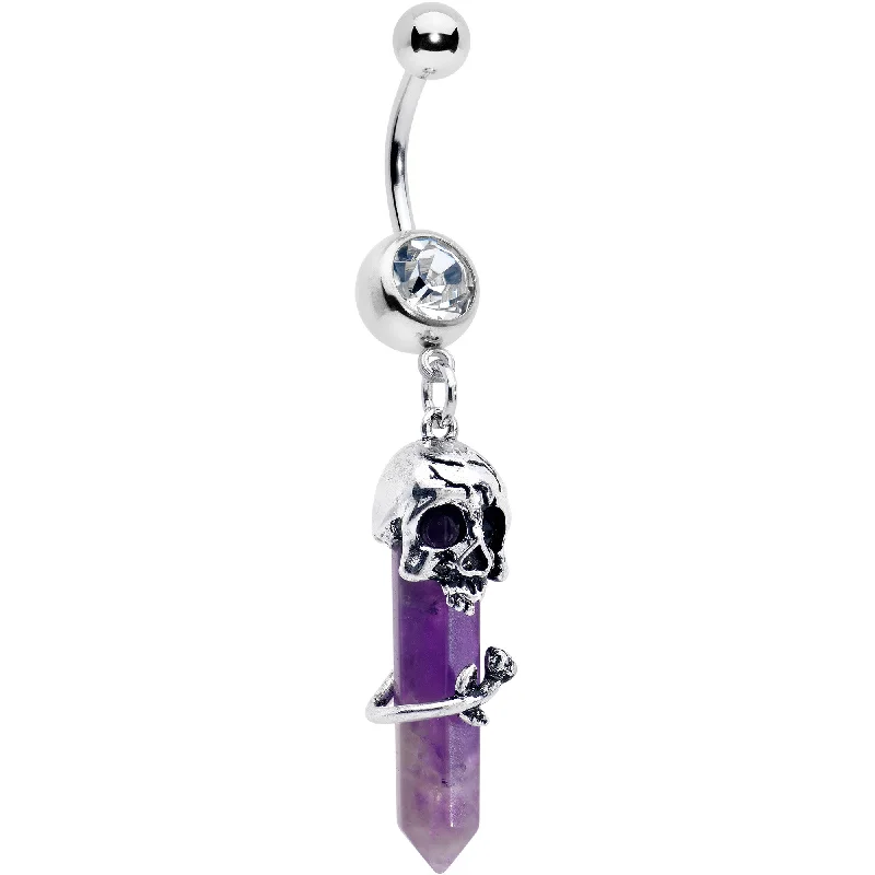 Custom Belly Rings for Personal Touch -Purple Amethyst Skull Obelisk Rose Dangle Belly Ring Custom Belly Rings for Personal Touch -Purple Amethyst Skull Obelisk Rose Dangle Belly Ring