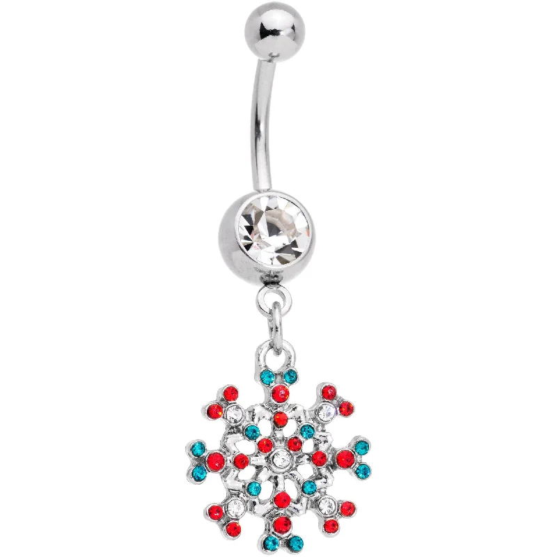 Belly Rings with Chic and Bold Accents -Clear Red Green Gem Christmas Winter Snowflake Dangle Belly Ring Belly Rings with Chic and Bold Accents -Clear Red Green Gem Christmas Winter Snowflake Dangle Belly Ring