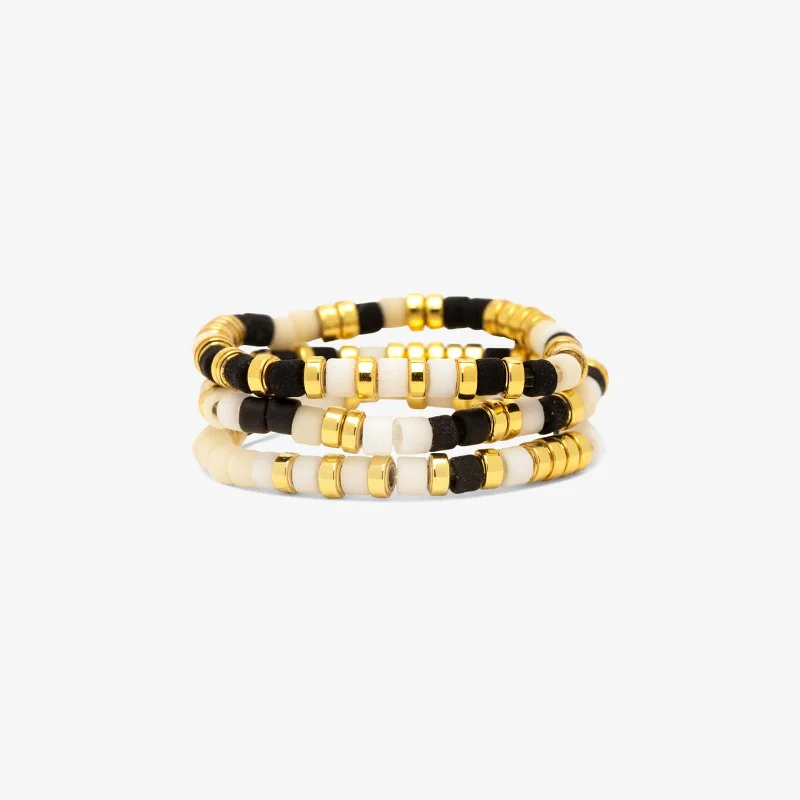 Chic Women's Rings for Fashion-Forward Looks-Monochrome Stretch Ring Set of 3