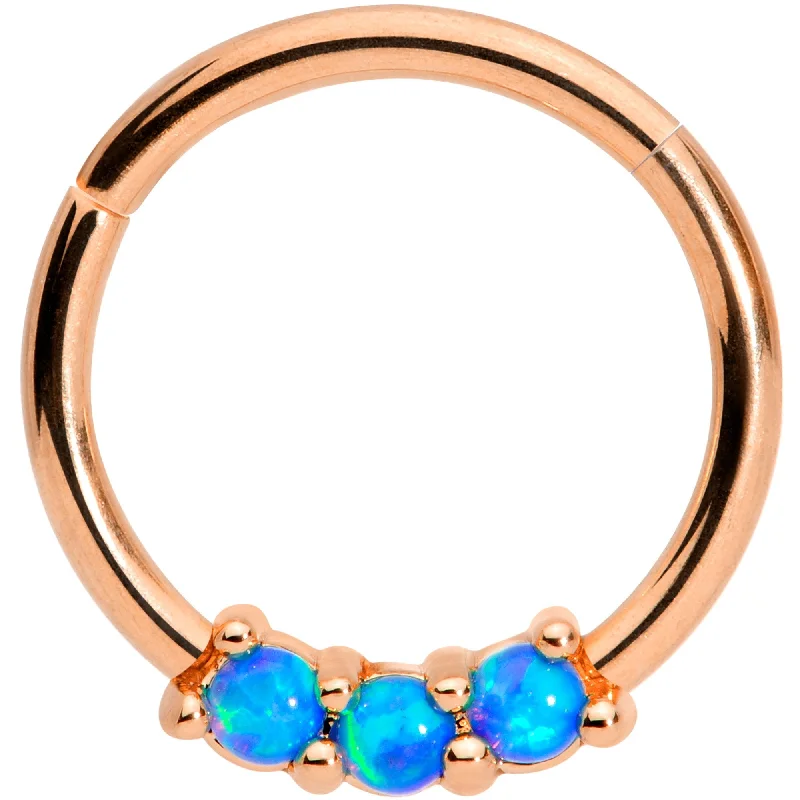 Plain Nose Rings -16 Gauge 3/8 Blue Synthetic Opal Rose Gold Tone Hinged Segment Ring Plain Nose Rings -16 Gauge 3/8 Blue Synthetic Opal Rose Gold Tone Hinged Segment Ring