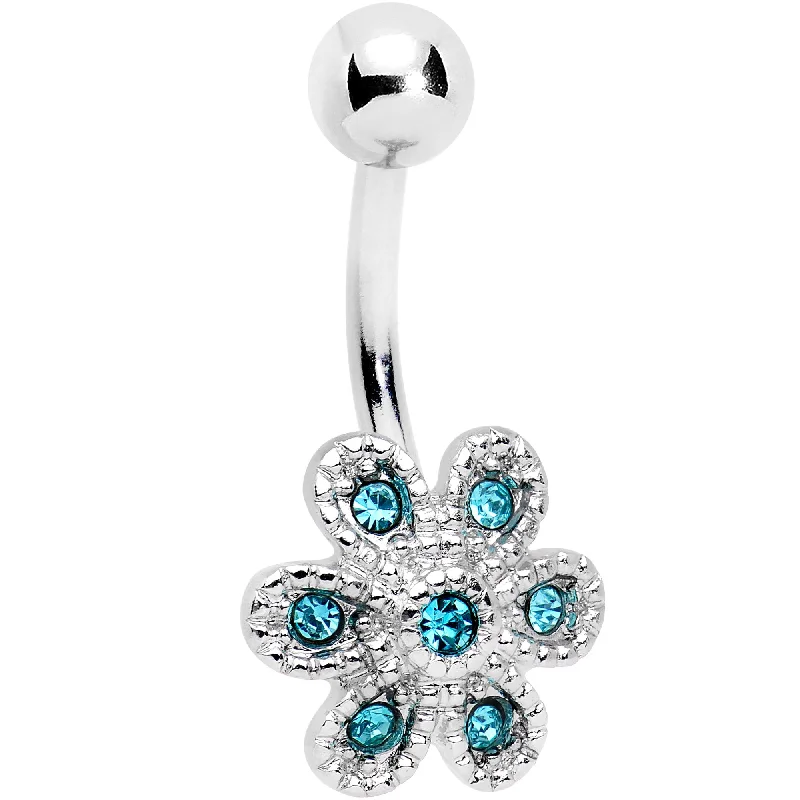 Belly Rings with Bold and Bright Stones -Aqua Gem Big Blossom Flower Belly Ring