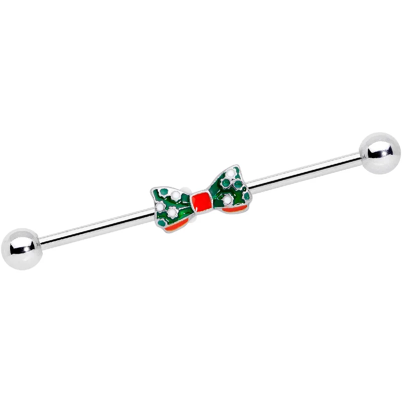 Women's Earrings – Elegant Designs for Every Personality--14 Gauge Green Red White Bow Christmas Industrial Barbell 38mm Women's Earrings – Elegant Designs for Every Personality--14 Gauge Green Red White Bow Christmas Industrial Barbell 38mm