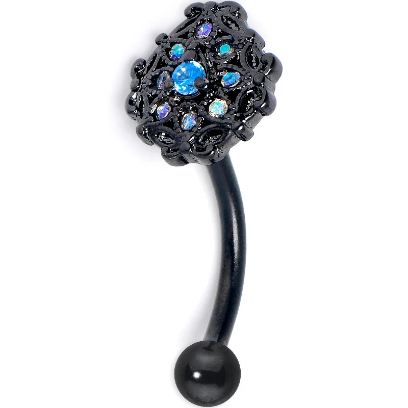 Women's Earrings – Elegant Designs for Every Personality--16 Gauge 5/16 Blue Aurora Gem Black Night Blossom Curved Eyebrow Ring Women's Earrings – Elegant Designs for Every Personality--16 Gauge 5/16 Blue Aurora Gem Black Night Blossom Curved Eyebrow Ring