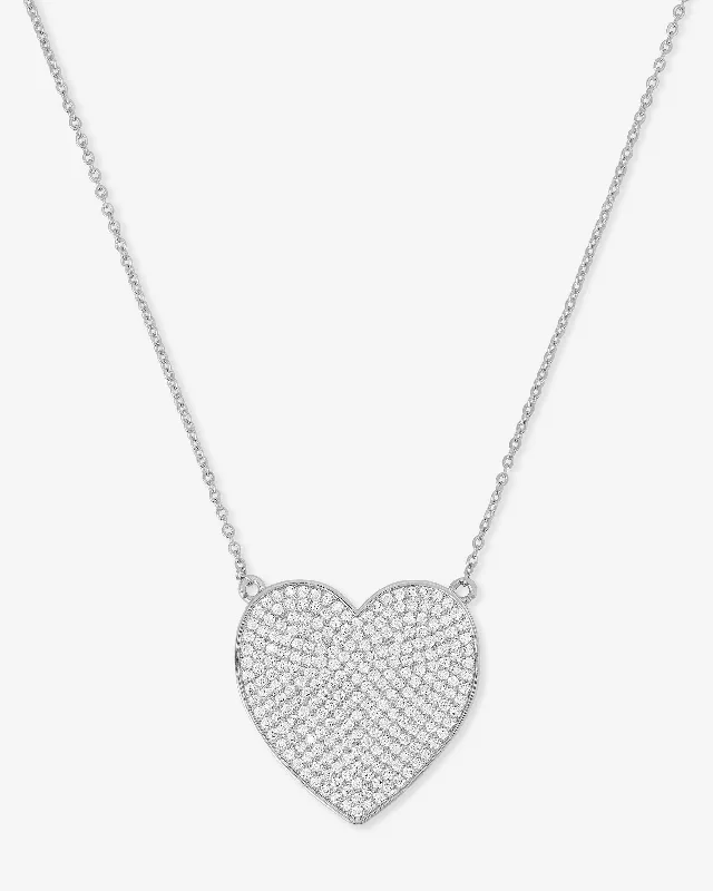 Shop Classic Women's Necklaces & Pendants with a Modern Twist-XL You Have My Whole Heart Pavé Necklace 15" - Silver|White Diamondettes Shop Classic Women's Necklaces & Pendants with a Modern Twist-XL You Have My Whole Heart Pavé Necklace 15" - Silver|White Diamondettes