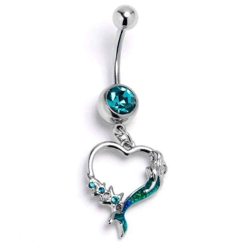 Belly Rings for Edgy and Bold Looks -Green Gem Mermaid Tail Stars Heart Dangle Belly Ring Belly Rings for Edgy and Bold Looks -Green Gem Mermaid Tail Stars Heart Dangle Belly Ring