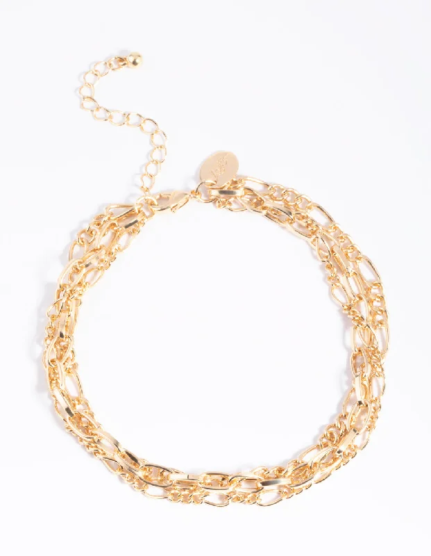Elegant Anklets with Artistic Detailing-Gold Triple Chain Anklet