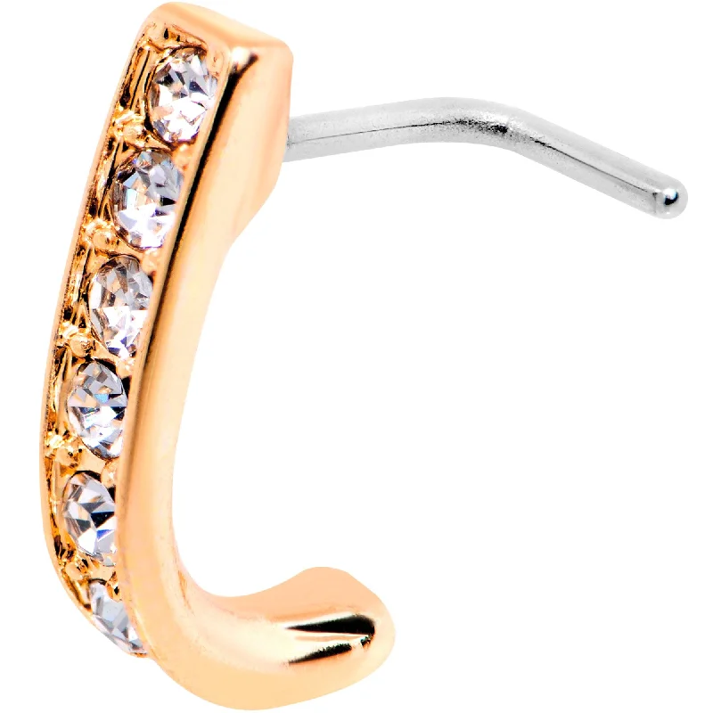 Nose Rings for Women’s Trendy Style -20 Gauge Clear CZ Sleek Rose Gold Tone Faux Hoop L Shaped Nose Ring Nose Rings for Women’s Trendy Style -20 Gauge Clear CZ Sleek Rose Gold Tone Faux Hoop L Shaped Nose Ring