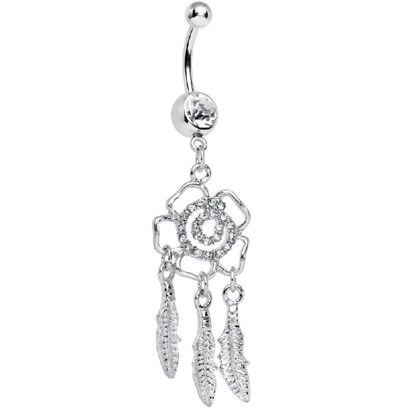 Comfortable Belly Rings for Everyday Fashion -Clear Gem Hypnotic Spiral Flower Dreamcatcher Belly Ring Comfortable Belly Rings for Everyday Fashion -Clear Gem Hypnotic Spiral Flower Dreamcatcher Belly Ring