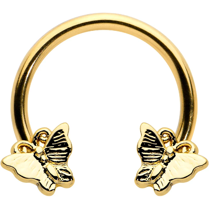 Bold Lip Rings for Fashion-Forward Women16 Gauge 3/8 Gold Tone Burnished Butterflies Horseshoe Circular Barbell