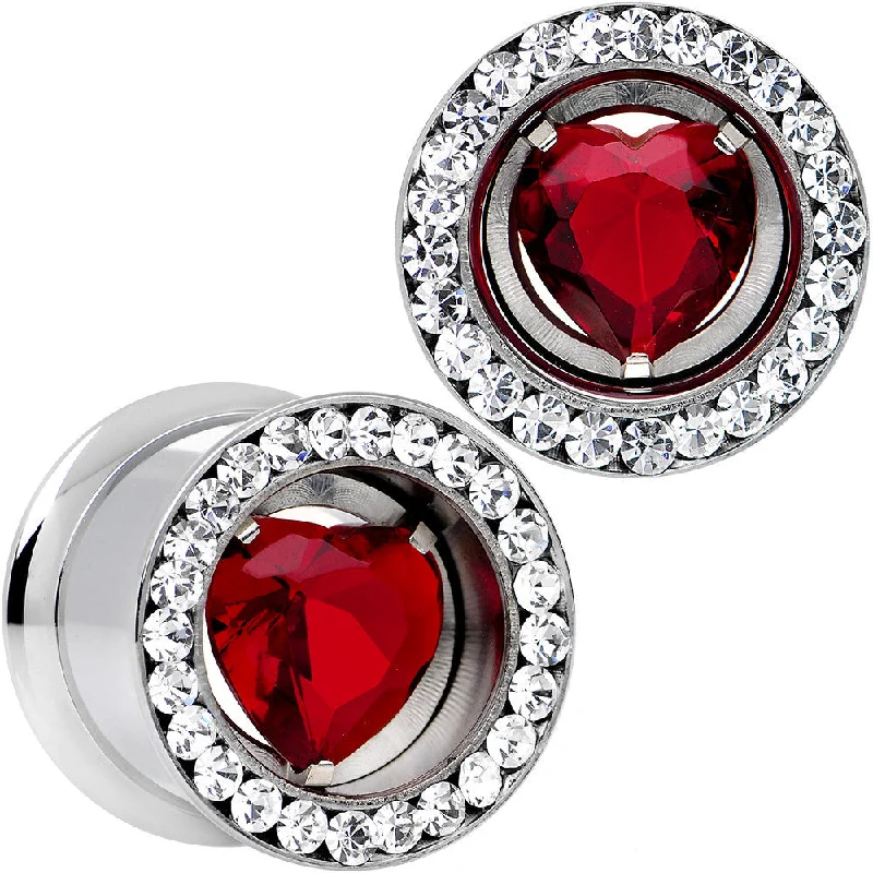 Women's Earrings – Elegant Designs for Every Personality--13mm Red Heart Steel Double Flare Internally Threaded Plug Set Women's Earrings – Elegant Designs for Every Personality--13mm Red Heart Steel Double Flare Internally Threaded Plug Set