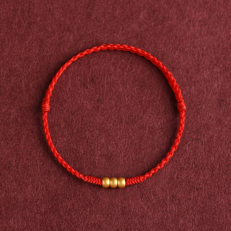 Men's Fashion Bracelets for Any Occasion-Buddha Stones 999 Gold Mini Three Beads Design Handmade Luck Rope Bracelet Anklet Men's Fashion Bracelets for Any Occasion-Buddha Stones 999 Gold Mini Three Beads Design Handmade Luck Rope Bracelet Anklet