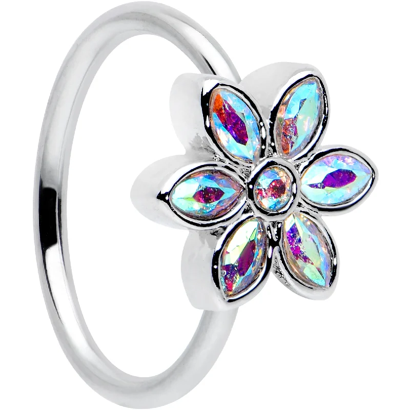 Hoop Nose Rings -20 Gauge 5/16 Aurora Gem Fancy Flower Seamless Nose Hoop
