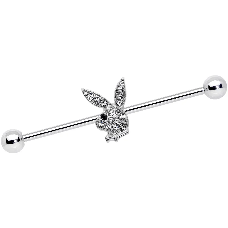 Women's Earrings – Elegant Designs for Every Personality--14 Gauge Licensed Playboy Bunny Clear Gem Industrial Barbell 38mm Women's Earrings – Elegant Designs for Every Personality--14 Gauge Licensed Playboy Bunny Clear Gem Industrial Barbell 38mm