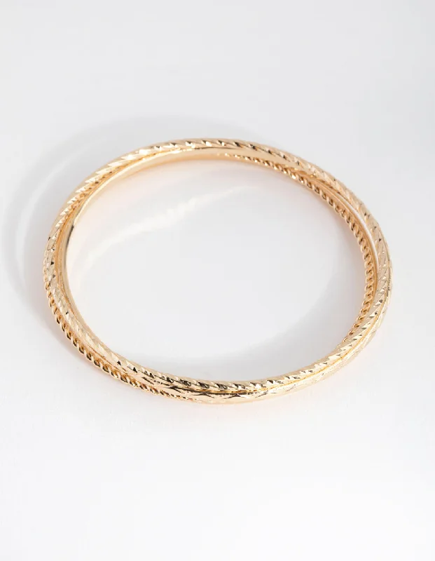 Personalized Gold Bangles for Women-Gold Mix Texture 4-Pack Bangle Bracelets