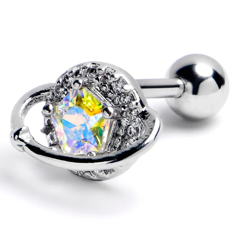 Women's Earrings – Elegant Designs for Every Personality--16 Gauge 1/4 Aurora CZ Gem Textured Saturn Cartilage Tragus Earring