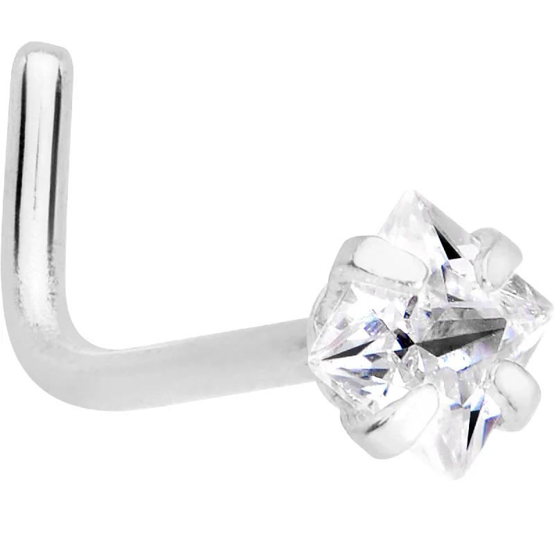 Fancy Nose Rings -20 Gauge 1/4 Clear Square 2.5mm CZ Gem Steel L-Shape Nose Ring