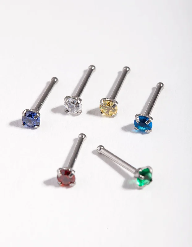 Nose Rings with Filigree Designs -Surgical Steel Diamante Nose Stud 6-Pack