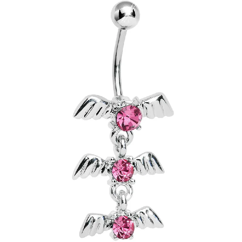Comfortable Belly Rings with Chic Finish -Rose Flower Gem Winged Totem Dangle Belly Ring Comfortable Belly Rings with Chic Finish -Rose Flower Gem Winged Totem Dangle Belly Ring