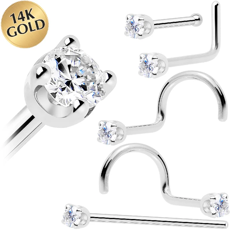 Trendy and Comfortable Nose Rings for Women -Solid 14KT White Gold (April) 2mm Genuine Diamond Nose Ring Trendy and Comfortable Nose Rings for Women -Solid 14KT White Gold (April) 2mm Genuine Diamond Nose Ring