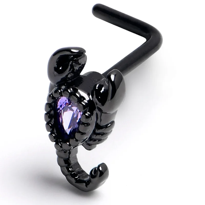 Plain Nose Rings -20 Gauge 7mm Purple Gem Black Goth Scorpion L Shape Nose Ring