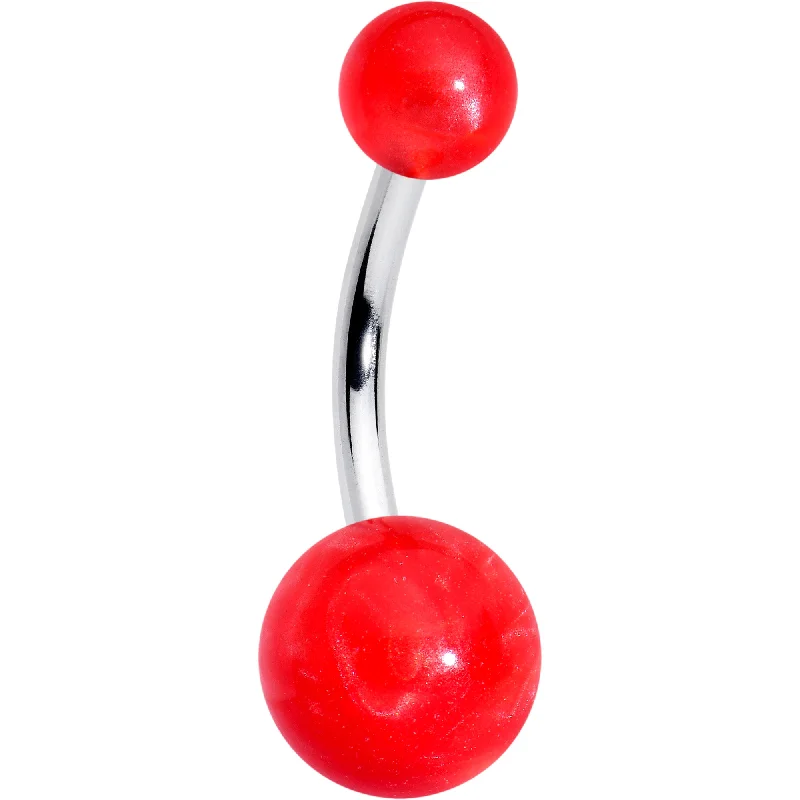 Belly Rings with Exotic Designs -Opaque Bright Red Ends Belly Ring