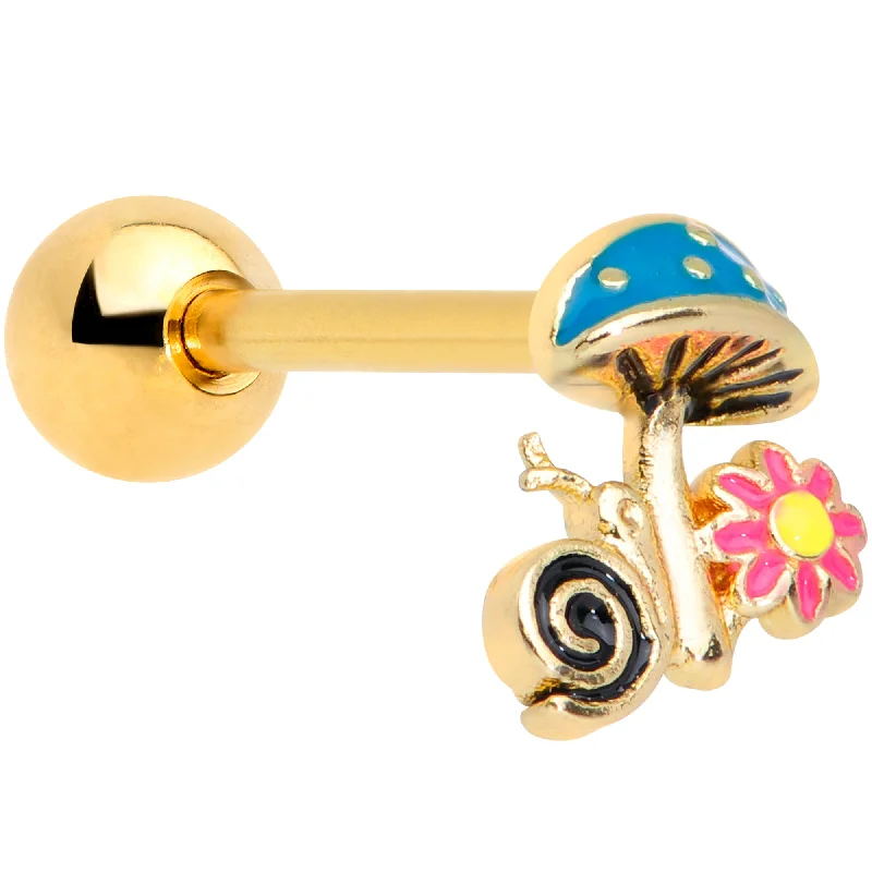 Women's Earrings – Elegant Designs for Every Personality--16 Gauge 1/4 Gold Tone Snail Flower Magic Mushroom Cartilage Tragus