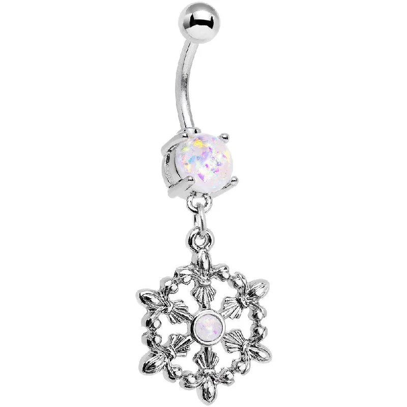Unique Belly Rings for Bold Style -White Faux Opal Fleur de Lis Hoop Dangle Belly Ring Unique Belly Rings for Bold Style -White Faux Opal Fleur de Lis Hoop Dangle Belly Ring