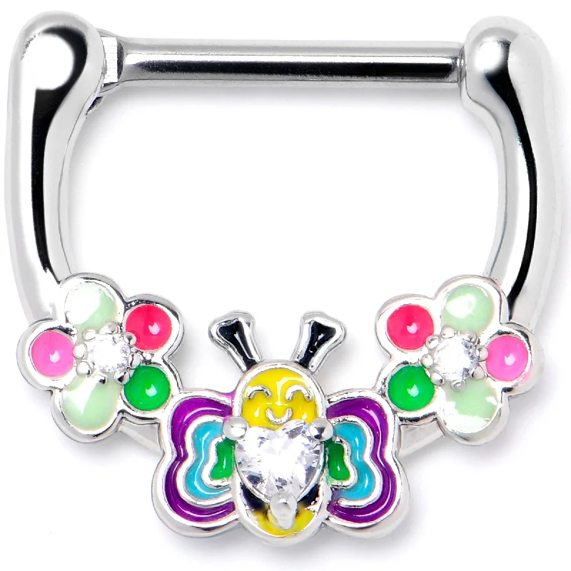 Simple Nose Rings for Casual Days -16 Gauge 5/16 Clear CZ Gem Butterfly Love Bug Flower Cartilage Clicker Simple Nose Rings for Casual Days -16 Gauge 5/16 Clear CZ Gem Butterfly Love Bug Flower Cartilage Clicker