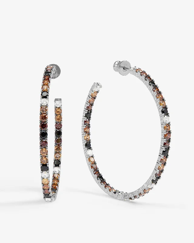 Women's Earrings – Elegant Designs for Every Personality--Heiress Ombré Hoops 2" - Silver|Chocolate Ombré Women's Earrings – Elegant Designs for Every Personality--Heiress Ombré Hoops 2" - Silver|Chocolate Ombré