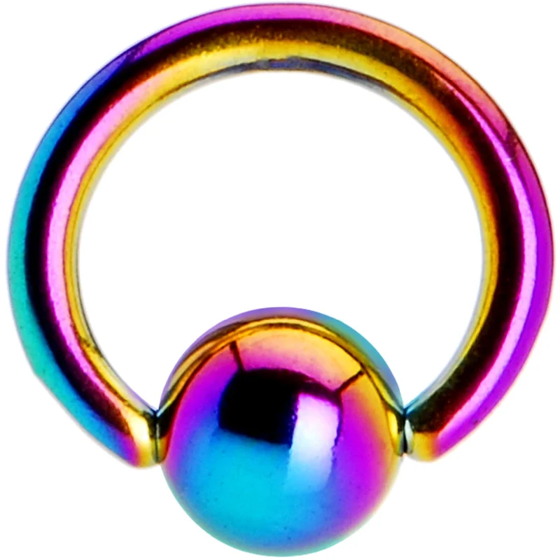 Women's Earrings – Elegant Designs for Every Personality--16 Gauge 1/4 Rainbow Anodized Titanium Ball Captive Ring