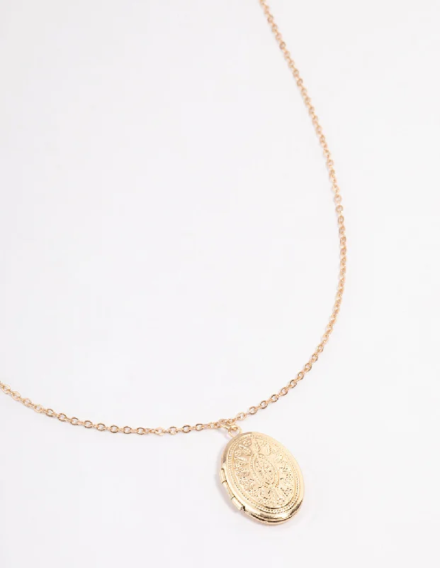 Shop Classic Women's Necklaces & Pendants with a Modern Twist-Gold Etched Locket Necklace Shop Classic Women's Necklaces & Pendants with a Modern Twist-Gold Etched Locket Necklace
