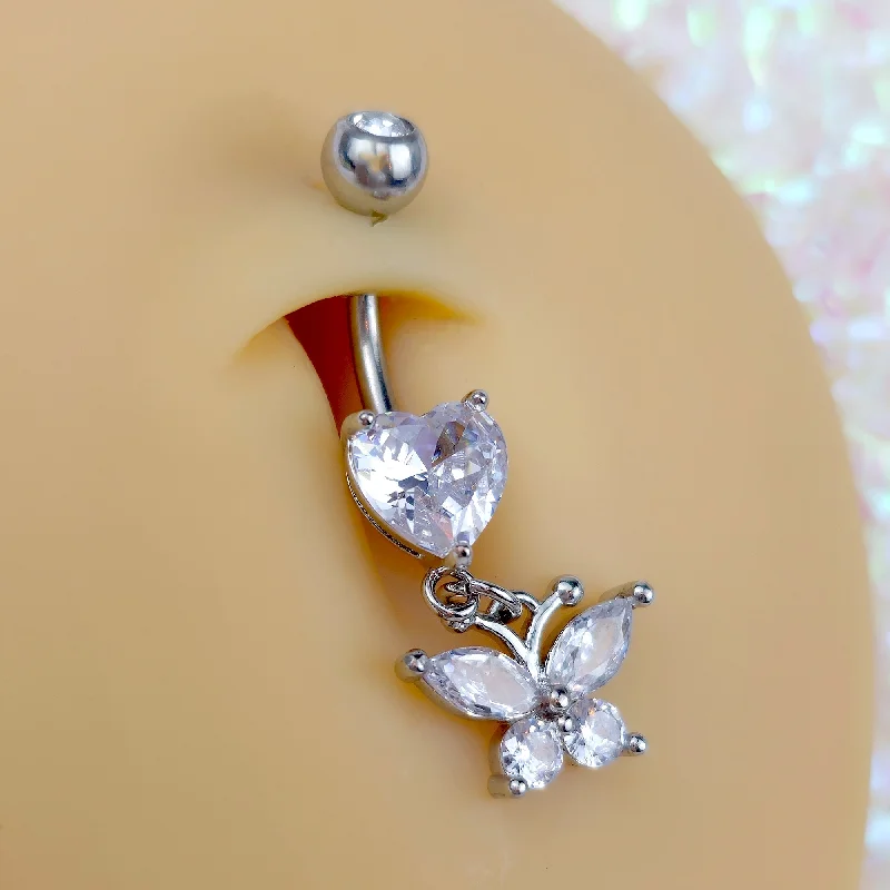 Designer Belly Rings for High-End Fashion -Clear Gem Love Butterfly Dangle Belly Ring Designer Belly Rings for High-End Fashion -Clear Gem Love Butterfly Dangle Belly Ring