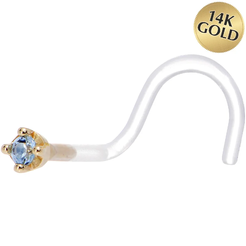 Silver Nose Rings -18 Gauge 1/4 Yellow Gold 1.5mm Genuine Topaz Bioplast Nose Ring