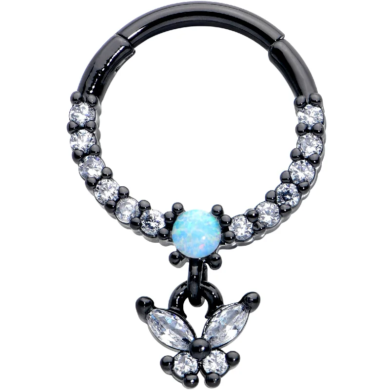 Nose Rings for Creative Styling -16 Gauge 3/8 Blue Synthetic Opal Black Butterfly Hinged Segment Ring Nose Rings for Creative Styling -16 Gauge 3/8 Blue Synthetic Opal Black Butterfly Hinged Segment Ring