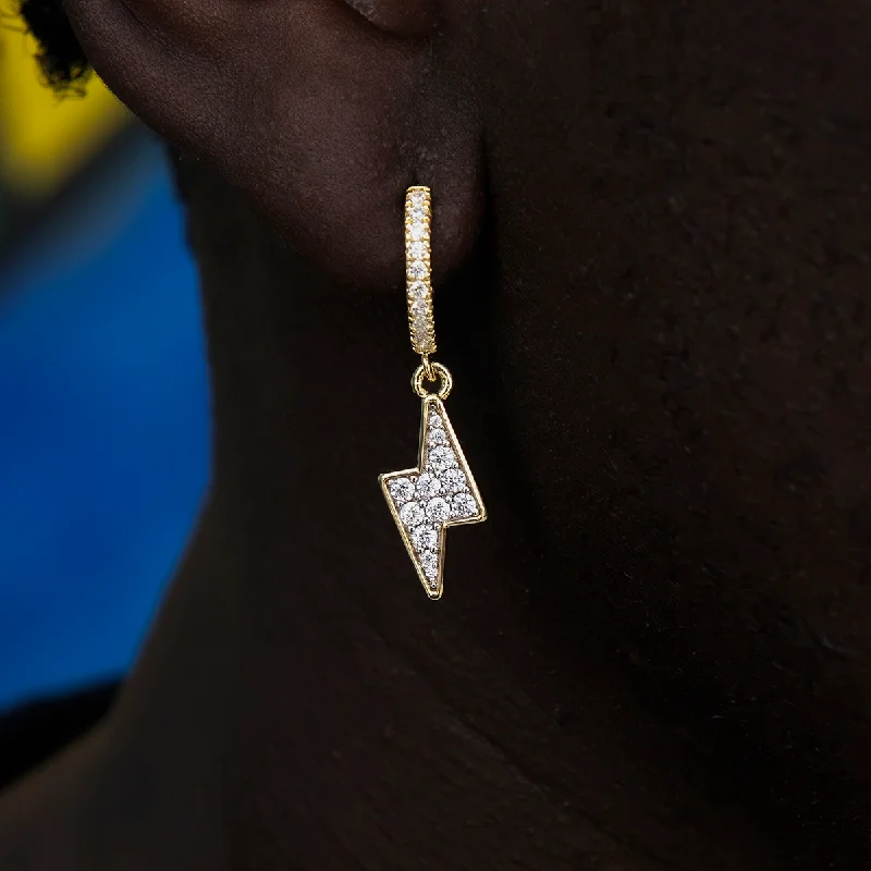 Exclusive Men's Necklaces & Pendants for the Modern Gentleman-Iced Bolt Hoop Earrings in Yellow Gold