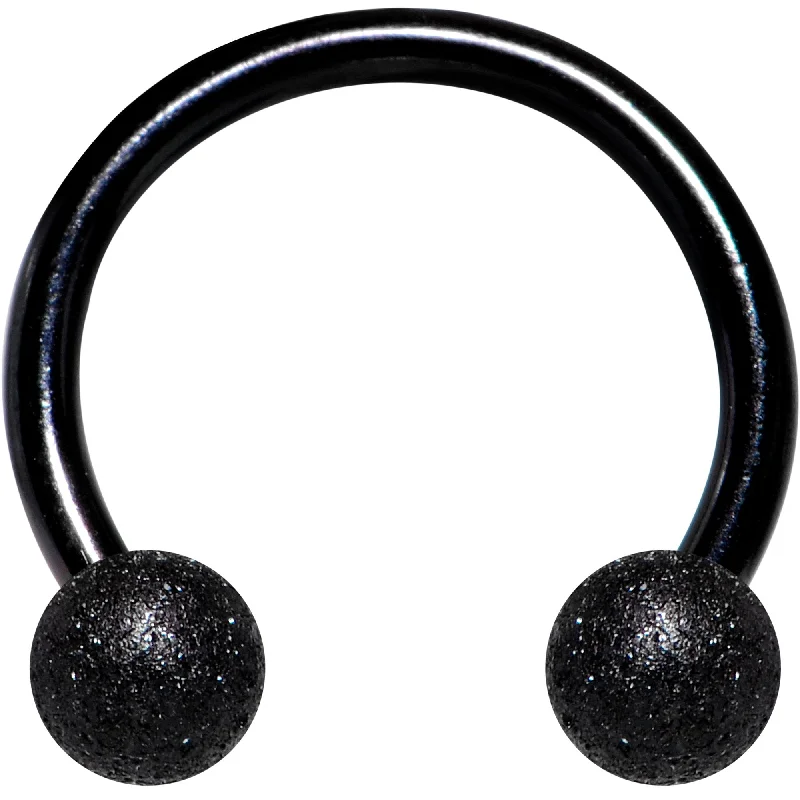 Women's Earrings – Elegant Designs for Every Personality--16 Gauge 5/16 Black Color PVD Textured Horseshoe Circular Barbell