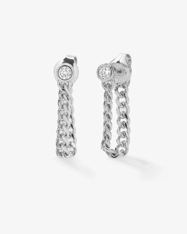 Women's Earrings – Elegant Designs for Every Personality--Baby Julian Soft Chain Hoops - Silver|White Diamondettes Women's Earrings – Elegant Designs for Every Personality--Baby Julian Soft Chain Hoops - Silver|White Diamondettes