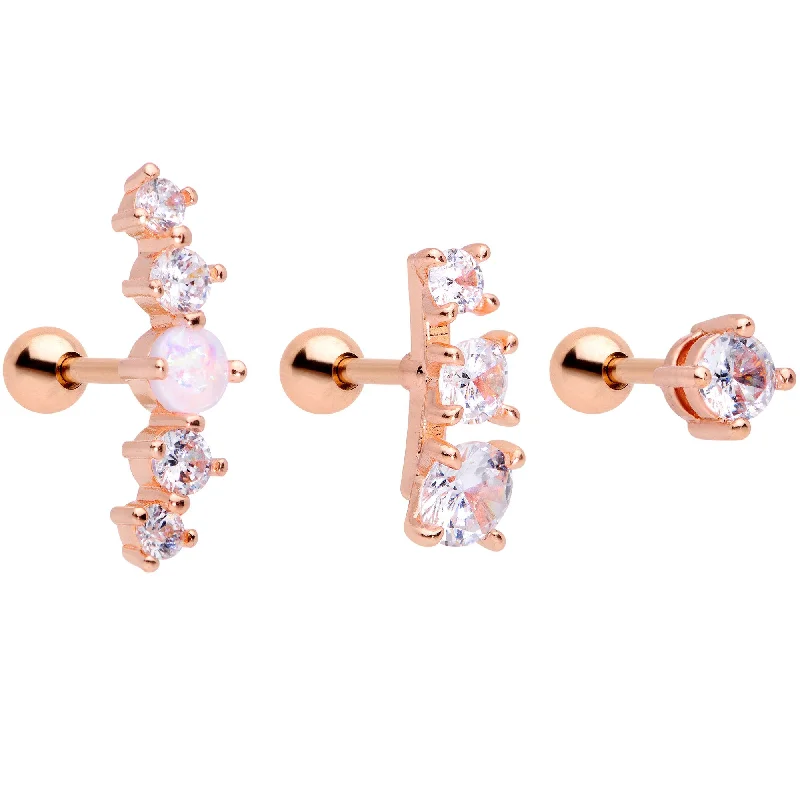 Women's Earrings – Elegant Designs for Every Personality--16 Gauge 1/4 Clear CZ Rose Gold PVD Internally Threaded Tragus Set